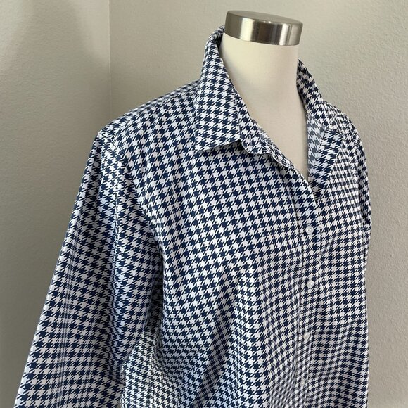 Lands End Womens 18P No Iron Supima Button Up Shirt Houndstooth Long Sleeve Top - Picture 2 of 10